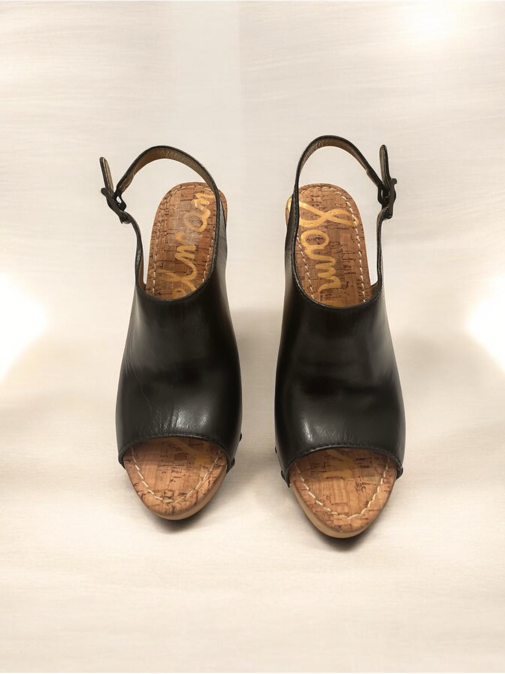 Sam Edelman Black Leather Peep-Toe Slingback Mules